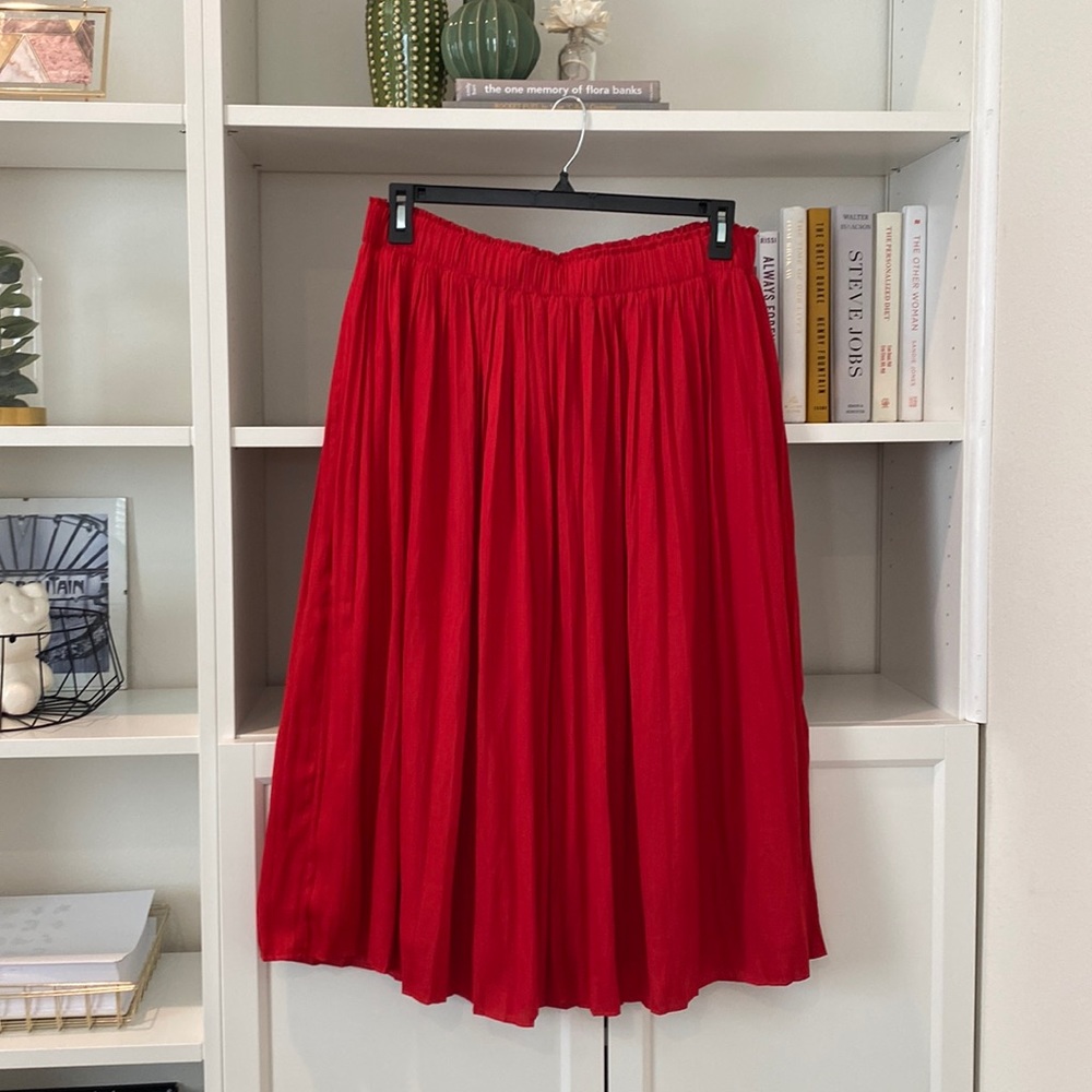 Gap Red Pleated Midi Skirt Large